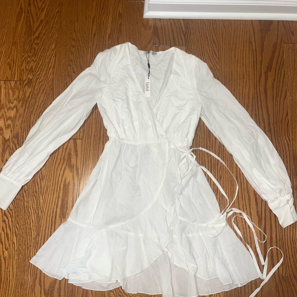 Elodie White Long Sleeve Wrap Dress with Bishop Sleeves